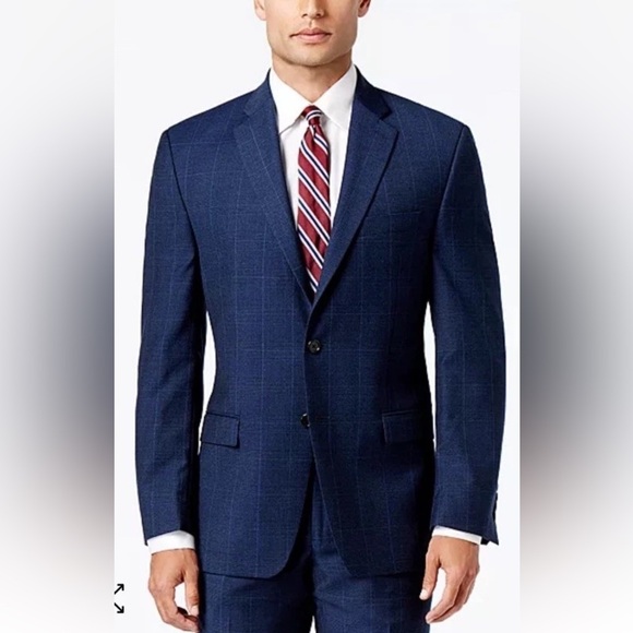 Ralph Lauren Navy Blue Plaid Wool Blazer Suit Jacket Blazer Mens Size 44R (SU) - Picture 1 of 5